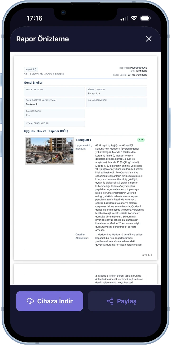 isgcep Resmi Saha Gözlem DÖF Raporu iPhone Mockup